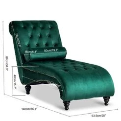Paddie Velvet Button-Tufted Chaise Lounge Chair Leisure Sofa Chaise Chair W/Bolster Pillow, Nailhead Trim And Turned Legs For Indoor Living Room (Green) 14 Paddie Velvet Button-Tufted Chaise Lounge Chair Leisure Sofa Chaise Chair W/Bolster Pillow, Nailhead Trim And Turned Legs For Indoor Living Room (Green) -Songmics Furniture Shop 41p6jArxoXL