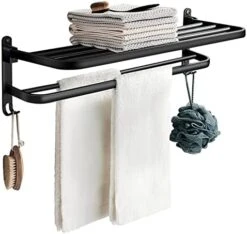 Towel Racks For Bathroom, Dual Folding Towel Rack, Black Bathroom Towel Rack Wall Mounted, Flat Towel Bar For More Stable Storage, Waterproof & Rustproof Space Aluminum, Drilling/Nail-free Glue,23.6in -Songmics Furniture Shop 41p76nhPYKL. AC