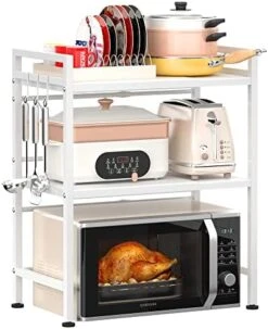 PUSDON Microwave Oven Rack, Adjustable Shelf With Hooks & 100lbs Capacity, 2-Tier Organizer For Kitchen Counter In Black-Microparticles 20 PUSDON Microwave Oven Rack, Adjustable Shelf With Hooks & 100lbs Capacity, 2-Tier Organizer For Kitchen Counter In Black-Microparticles -Songmics Furniture Shop 41p7nBzIO9L. AC