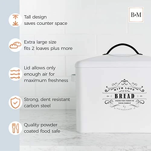 Extra Large White Farmhouse Bread Box For Kitchen Countertop - Holds 2+ Loaves For All Your Bread Storage - Bread Container Counter Organizer To Suit Farmhouse Kitchen Decor, Vintage Kitchen, Rustic 3 Extra Large White Farmhouse Bread Box For Kitchen Countertop - Holds 2+ Loaves For All Your Bread Storage - Bread Container Counter Organizer To Suit Farmhouse Kitchen Decor, Vintage Kitchen, Rustic - Image 3