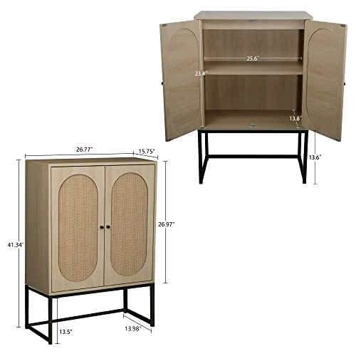 AWQM Natural Rattan 2 Door High Cabinet,Sideboard Buffet Cupboard Accent Cabinet,Adjustable Shelves,Free Standing Bookmatch,Easy Assembly26.77 L X 15.75" W X 41.34" H,Rustic Oak Beige 2 AWQM Natural Rattan 2 Door High Cabinet,Sideboard Buffet Cupboard Accent Cabinet,Adjustable Shelves,Free Standing Bookmatch,Easy Assembly26.77 L X 15.75" W X 41.34" H,Rustic Oak Beige - Image 2