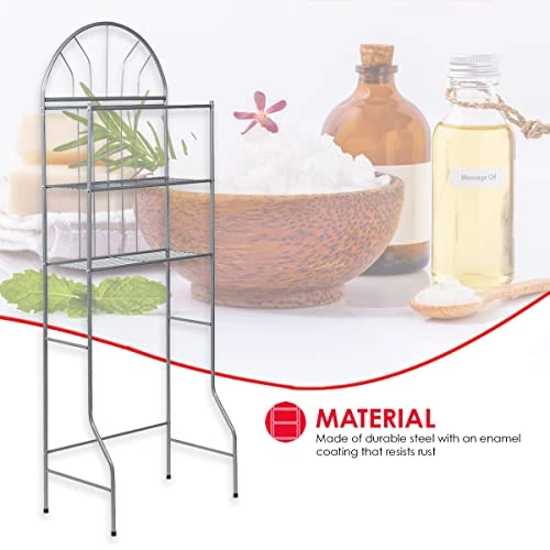 Home Basics 2 Shelf Enamel Coated Steel Over The Toilet Space Saver, Grey | Organize All Your Bathroom Essentials | Easy To Assemble 3 Home Basics 2 Shelf Enamel Coated Steel Over The Toilet Space Saver, Grey | Organize All Your Bathroom Essentials | Easy To Assemble - Image 3