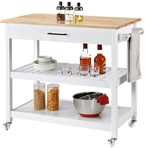 Yaheetech Kitchen Island Cart On Wheels, 3 Tiers Rolling Utility Cart With Drawer And 2 Spacious Storage Shelf, 40'' W Solid Wood Countertop, White 8 Yaheetech Kitchen Island Cart On Wheels, 3 Tiers Rolling Utility Cart With Drawer And 2 Spacious Storage Shelf, 40'' W Solid Wood Countertop, White - Image 8