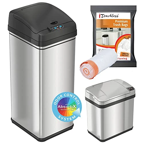 ITouchless 13 Gallon And 2.5 Gallon Automatic Touchless Sensor Kitchen Cans With Odor Control System, Stainless Steel, Includes 10 Premium Bags, CDZT02BG10 12 ITouchless 13 Gallon And 2.5 Gallon Automatic Touchless Sensor Kitchen Cans With Odor Control System, Stainless Steel, Includes 10 Premium Bags, CDZT02BG10 - Image 12