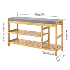 URKNO Shoe Bench, Entryway Bench With Storage, 3-Tier Bamboo Shoe Rack Bench With Padded Seat, Shoe Organizer For Entryway, Bedroom, Bathroom, 36" L X 11.4" D X 19.7" H, Natural -Songmics Furniture Shop 41pOCVB4oHL