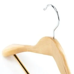 HANGERWORLD 3 Natural Wooden 17.7inch Coat Clothes Garment Non Slip Pants Bar Hangers Broad Shoulder Support