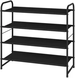 Simple Trending 3-Tier Stackable Shoe Rack, Expandable & Adjustable Fabric Shoe Shelf Storage Organizer, Black -Songmics Furniture Shop 41pQCyxSfzL. AC