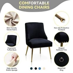 SEYNAR Dining Chairs, Comfortable Modern Kitchen Chairs With Gold Legs, Fabric Upholstered Dining Room Chairs, Accent Chairs Set Of 2, Tufted Velvet Chair For Kitchen Dining Room Guest Room(Black) 9 SEYNAR Dining Chairs, Comfortable Modern Kitchen Chairs With Gold Legs, Fabric Upholstered Dining Room Chairs, Accent Chairs Set Of 2, Tufted Velvet Chair For Kitchen Dining Room Guest Room(Black) -Songmics Furniture Shop 41pS8EKtAhL