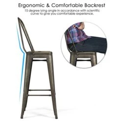 COSTWAY Metal Bar Stools Set Of 4, With Removable Back, 30'' Bar Height Stools With Rubber Feet, Stylish And Modern Chairs, For Kitchen, Dining Rooms, And Side Bar (Gun-Update, 30'') -Songmics Furniture Shop 41pVf9YBuvL