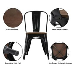 Yaheetech 18 Inch Classic Iron Metal Dining Chair With Wood Top/Seat Indoor-Outdoor Use Chic Dining Bistro Cafe Side Barstool Bar Chair Coffee Chair Set Of 4 Black -Songmics Furniture Shop 41pXxGERAVL