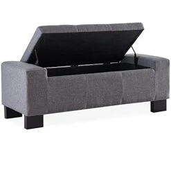 BELLEZE 50 Inch Storage Ottoman Bench, Upholstered Tufted Linen Fabric, Foam Padded Large Rectangular Footrest, Living Room Furniture - Arlington (Gray) -Songmics Furniture Shop 41pYjkeic5L