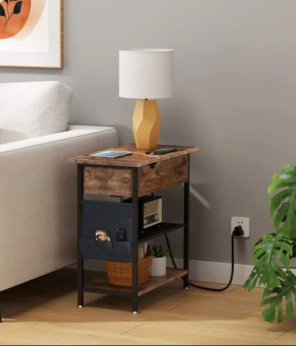 Novson End Table With Charging Station Side Table With USB Ports And Outlets Narrow Nightstand For Small Spaces, Bedside Table With Storage Shelf For Living Room, Bedroom,Rustic Brown 5 Novson End Table With Charging Station Side Table With USB Ports And Outlets Narrow Nightstand For Small Spaces, Bedside Table With Storage Shelf For Living Room, Bedroom,Rustic Brown - Image 5