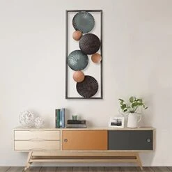 American Aluminum 10-Inch-by-24-Inch Wall Decor With Frame, Turquoise / Brown Plates