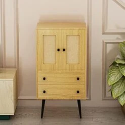 WERSMT 32 Inch Barn Door Coffee Bar Sideboard Mid Century Modern Farmhouse Sliding Storage Buffet Cabinet For Kitchen, Living Room, Bedroom Or Hallway,Oak -Songmics Furniture Shop 41pfGudGijL. AC