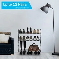 CLSYO 3-Tier Shoe Rack, Metal Shoe Stand Organizer, Shoe Shelf For Storage Closets, Entryway, Hallway And Cloakroom, Black 12 CLSYO 3-Tier Shoe Rack, Metal Shoe Stand Organizer, Shoe Shelf For Storage Closets, Entryway, Hallway And Cloakroom, Black -Songmics Furniture Shop 41poPRTuNEL