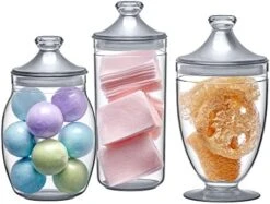 Amazing Abby - Adore - Acrylic Apothecary Jars (3-Piece Set), Plastic Jars With Lids, Bathroom Canisters, Vanity Organizers, Candy Buffet, Wedding Display, BPA-Free And Shatter-Proof -Songmics Furniture Shop 41ppbN49oL. AC