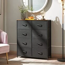 Somdot Dresser For Bedroom With 8 Drawers, 4-Tier Wide Storage Chest Of Drawers With Removable Fabric Bins For Closet Nursery Bedside Living Room Laundry Entryway Hallway, Black/Rustic Brown