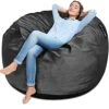[Removable Cover] Giant 4ft Bean Bag Chairs For Adult, Memory Foam Bean Bag For Teens, Adults, Big Sofa Bean Bag Chairs, Giant Bean Bag Soft Fluffy Fur Bean Bag Chairs For Adults, Furnitures, Black