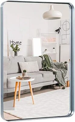 24"x36" Black Bathroom Mirror, Upgrade Metal Frame Wall Mounted With Rounded Corner For Entryways, Living Rooms -Songmics Furniture Shop 41psQZwOhL. AC 1