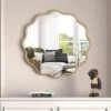 PROHOMEWARE 24 * 24“Gold Bathroom Mirror For Wall,Wave Round Mirror Vanity Mirror,Wall-Mounted Big Circle Mirror,Large Gold Mirror,Metal Frame Mirror For Bedroom Entryway Living Room Farmhouse