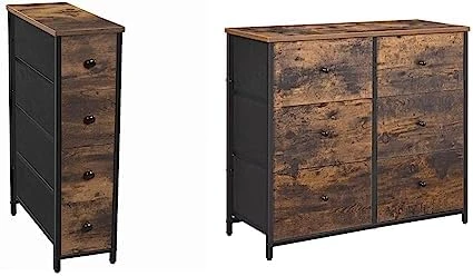 SONGMICS Narrow Dresser, Vertical Storage Unit With 4 Fabric Drawers, For Small Spaces And Gaps, Metal Frame, Slim Storage Tower, For Living Room, Laundry, Closet, Rustic Brown And Black ULGS041B01 7 SONGMICS Narrow Dresser, Vertical Storage Unit With 4 Fabric Drawers, For Small Spaces And Gaps, Metal Frame, Slim Storage Tower, For Living Room, Laundry, Closet, Rustic Brown And Black ULGS041B01 - Image 7