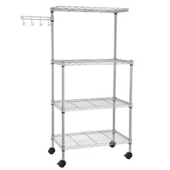 US 4 Tier Kitchen Bakers Rack Microwave Oven Stand Storage Cart Workstation Shelf Silver
