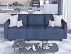 LLappuil Modular Sofa Faux Leather Fabric 112" Sectional Couch 4 Seater With Storage Seats Modern Sectional Sofa For Living Room, Office, Aqua Blue -Songmics Furniture Shop 41q HkqHjL. AC