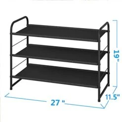 Simple Trending 3-Tier Stackable Shoe Rack, Expandable & Adjustable Fabric Shoe Shelf Storage Organizer, Black -Songmics Furniture Shop 41q2Ta7gSgL