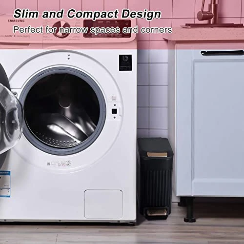 CEROELDA Small Bathroom Trash Can With Plastic Lid, 6L/1.6 Gal Stainless Steel Slim Garbage Can-Metal Wastebasket-Rectangle Pedal Step Trash Bin -for Narrow Kitchen Bedroom Office Toilet-Black 2 CEROELDA Small Bathroom Trash Can With Plastic Lid, 6L/1.6 Gal Stainless Steel Slim Garbage Can-Metal Wastebasket-Rectangle Pedal Step Trash Bin -for Narrow Kitchen Bedroom Office Toilet-Black - Image 2