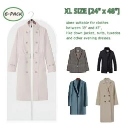 AIDBUCKS Garment Bags 6 Pieces Clothes Covers Protecting Dusts Lightweight Clear Full Zipper Suit Bags Long-Term Storage Jacket Coat Dress, White, 24x48" -Songmics Furniture Shop 41q62crdBmL