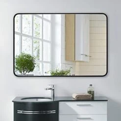SILD Bathroom Mirror Black Rectangle Wall Mirror 30 X 40 Inch Large Wall Mounted Vanity Mirrors With Aluminum Frame, Hangs Horizontal Or Vertical, Rounded Corner