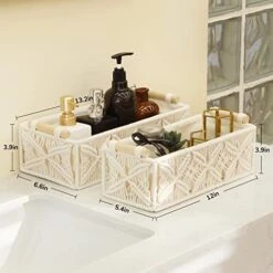 TIMEYARD Macrame Storage Baskets For Toilet Paper, Small Decorative Shelf Baskets For Bedroom, Bathroom, Living Room, Boho Decor Box For Small Items, Set Of 2, Beige -Songmics Furniture Shop 41q9uaI8abL