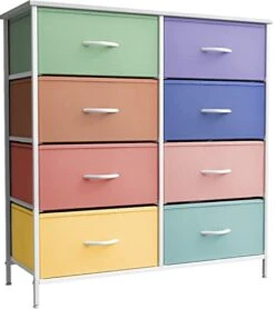 Sorbus Kids Dresser With 8 Drawers - Furniture Storage Chest Tower Unit For Bedroom, Hallway, Closet, Office Organization - Steel Frame, Wood Top, Tie-dye Fabric Bins (Pastel 2)