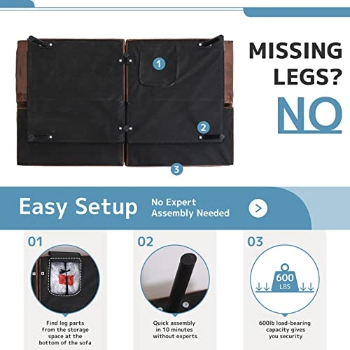 WOod-it Futon Sofa Bed, Memory Foam Foldable Couch Convertible Loveseat Sleeper Daybed With Adjustable Armrests For Small Space, Studio, Office, Apartment, Compact Living Room, Dark Gray 5 WOod-it Futon Sofa Bed, Memory Foam Foldable Couch Convertible Loveseat Sleeper Daybed With Adjustable Armrests For Small Space, Studio, Office, Apartment, Compact Living Room, Dark Gray - Image 5