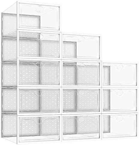 Pinkpum Shoe Ogranizer For Closet, 12 Pack Shoe Storage Boxes Clear Plastic Stackable, Shoe Containers Storage With Lids, Sneaker Container Bin Holder, White 7 Pinkpum Shoe Ogranizer For Closet, 12 Pack Shoe Storage Boxes Clear Plastic Stackable, Shoe Containers Storage With Lids, Sneaker Container Bin Holder, White - Image 7