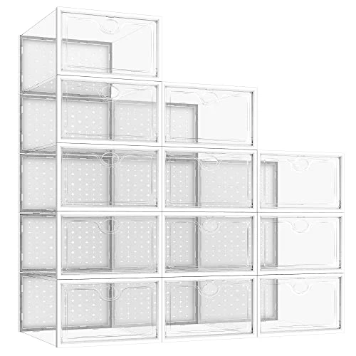 Pinkpum Shoe Ogranizer For Closet, 12 Pack Shoe Storage Boxes Clear Plastic Stackable, Shoe Containers Storage With Lids, Sneaker Container Bin Holder, White 1 Pinkpum Shoe Ogranizer For Closet, 12 Pack Shoe Storage Boxes Clear Plastic Stackable, Shoe Containers Storage With Lids, Sneaker Container Bin Holder, White