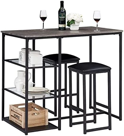 VECELO 3-Piece Dining Room Wooden Kitchen Table And Pu Cushion Chair Sets For Small Space, Retro Brown 7 VECELO 3-Piece Dining Room Wooden Kitchen Table And Pu Cushion Chair Sets For Small Space, Retro Brown - Image 7