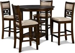 New Classic Furniture Gia 5-Piece Round Counter Height Set With 1 Dining Table And 4 Chairs, 42.25", Cherry