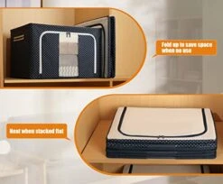 Furnhome Clothes Storage Organizer Bins Containers , Foldable Stackable Storage Bins-Oxford Cloth Steel Frame Storage Box For Clothing Storage With Foldable Clear Window & Reinforced Handles (Navy Dots, 66L, 3PCS)… -Songmics Furniture Shop 41qJ6aEOOFL