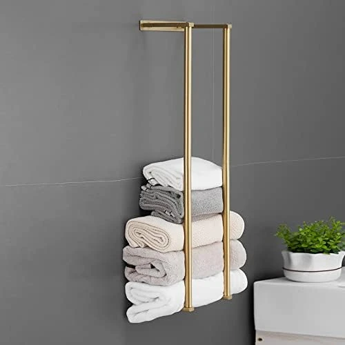 Towel Racks For Bathroom, NEWRAIN Rolled Towel Storage Wall Mounted Bath Towel Holder For Folded Large Towel Washcloths, Bathroom Organizing Brushed Gold 6 Towel Racks For Bathroom, NEWRAIN Rolled Towel Storage Wall Mounted Bath Towel Holder For Folded Large Towel Washcloths, Bathroom Organizing Brushed Gold - Image 6