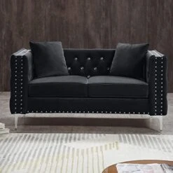 Mikibama Velvet Loveseat Sofa Couch Set For Living Room, Modern Decor Furniture Tufted Sofa Set With Nailhead Acrylic Legs And 2 Pillows For Bedroom, Hall(Grey) -Songmics Furniture Shop 41qMgCgh6OL. AC