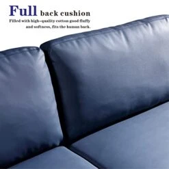 Ovios Mid-Century Modern Sofa 3-Seat L-Shape Sectional Sofa Couch With Chaise And Movable Ottoman For Living Room Lounge Office, 100" W, Faux Leather (Blue) -Songmics Furniture Shop 41qNkT4vO8L