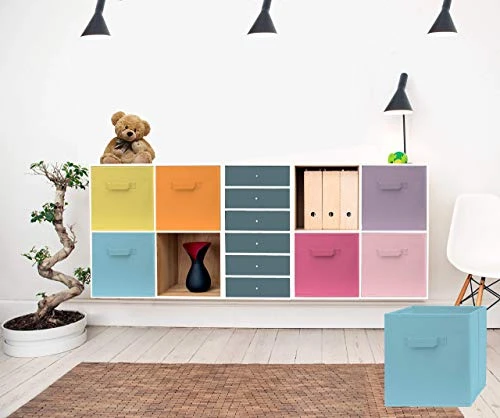 Pomatree 13x13x13 Inch Storage Cubes - 6 Pack - Fun Colored Large Storage Bins | Dual Handles | Foldable Cube Baskets For Home, Kids Room, Closet And Toys Organization | Fabric Cube Bin (Colorful) 4 Pomatree 13x13x13 Inch Storage Cubes - 6 Pack - Fun Colored Large Storage Bins | Dual Handles | Foldable Cube Baskets For Home, Kids Room, Closet And Toys Organization | Fabric Cube Bin (Colorful) - Image 4