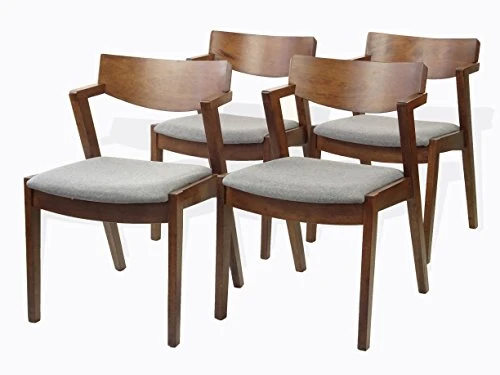 Set Of 5 Dining Kitchen Rectangular Table And 4 Tracy Armchairs Solid Wood W/Padded Seat Medium Brown Finish 2 Set Of 5 Dining Kitchen Rectangular Table And 4 Tracy Armchairs Solid Wood W/Padded Seat Medium Brown Finish - Image 2