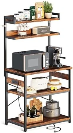 ODK Bakers Rack With Power Outlet, Microwave Stand With Storage 5-Tiers, Kitchen Rack Storage Shelf 16.5 * 23.6 * 59 Inches,Coffee Bar Microwave Rack,Rustic Brown -Songmics Furniture Shop 41qZEpfptyL. AC