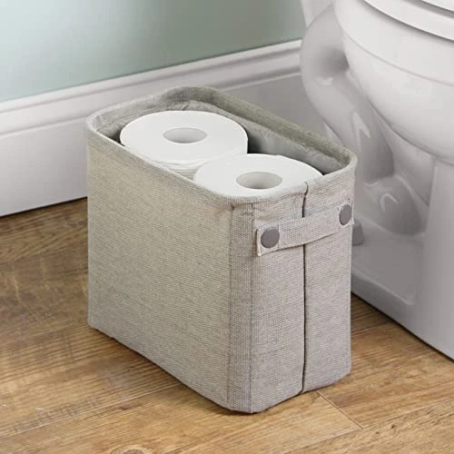 MDesign Narrow Fabric Storage Bin Basket With Handles For Bathroom Closet, Vanity, Cabinet, Cubby, Countertop, Tall Slim Baskets For Towels, Toilet Tissue, Crane Collection - Light Gray 1 MDesign Narrow Fabric Storage Bin Basket With Handles For Bathroom Closet, Vanity, Cabinet, Cubby, Countertop, Tall Slim Baskets For Towels, Toilet Tissue, Crane Collection - Light Gray