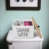 Tampon And Pad Holder Organizer For Bathroom, Decorative Bathroom Container With Lid, Bathroom Accessories Organizer Storage Box, Wood 3 Compartments Shark Week Tampon Storage With Removable Dividers
