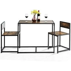 Giantex 3 Piece Dining Set, Industrial Dining Table With 2 Chairs, Small Kitchen Table Set With Metal Frame, Compact Bistro Table Set, Pub Breakfast Table For Small Space, Apartment (Antique)