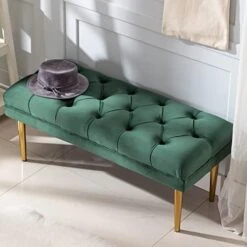 ZSARTS Grey Velvet Tufted Entryway Bench End Of Bed, Modern Upholstered Bedroom Bed Bench Ottoman 42" With Gold Legs And Deep Buttons For Foyer Living Room Bedroom Vanity (Grey) -Songmics Furniture Shop 41qbxQeyJhL. AC