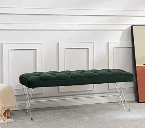 Safavieh Couture Home Tourmaline 48-inch Glam Dark Grey Velvet Tufted Acrylic Bench 9 Safavieh Couture Home Tourmaline 48-inch Glam Dark Grey Velvet Tufted Acrylic Bench - Image 9